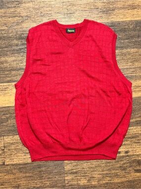 Red V-Neck Knit Sweater Vest